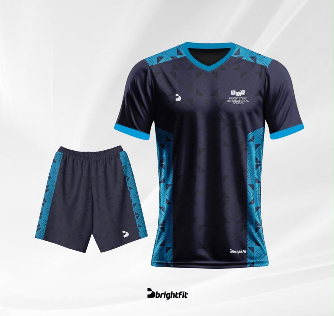 BrightSteps PE jersey and shorts, teal trim, front view